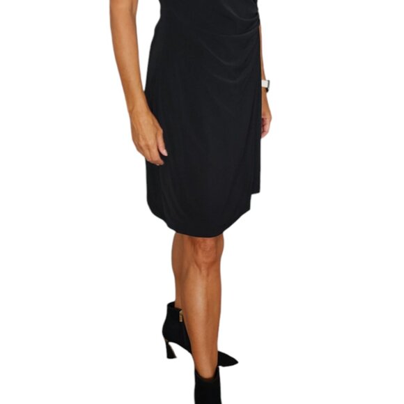Michael Kors Women's Side Knot Short Length V-Neck Dress- Black Size L - Picture 2 of 4